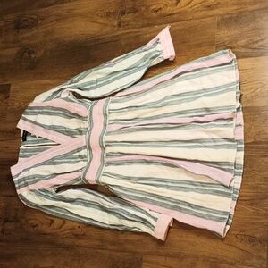 Robert Rodriguez Pink and Grey Stripe Fitted Keyhole Cotton Dress SSS
